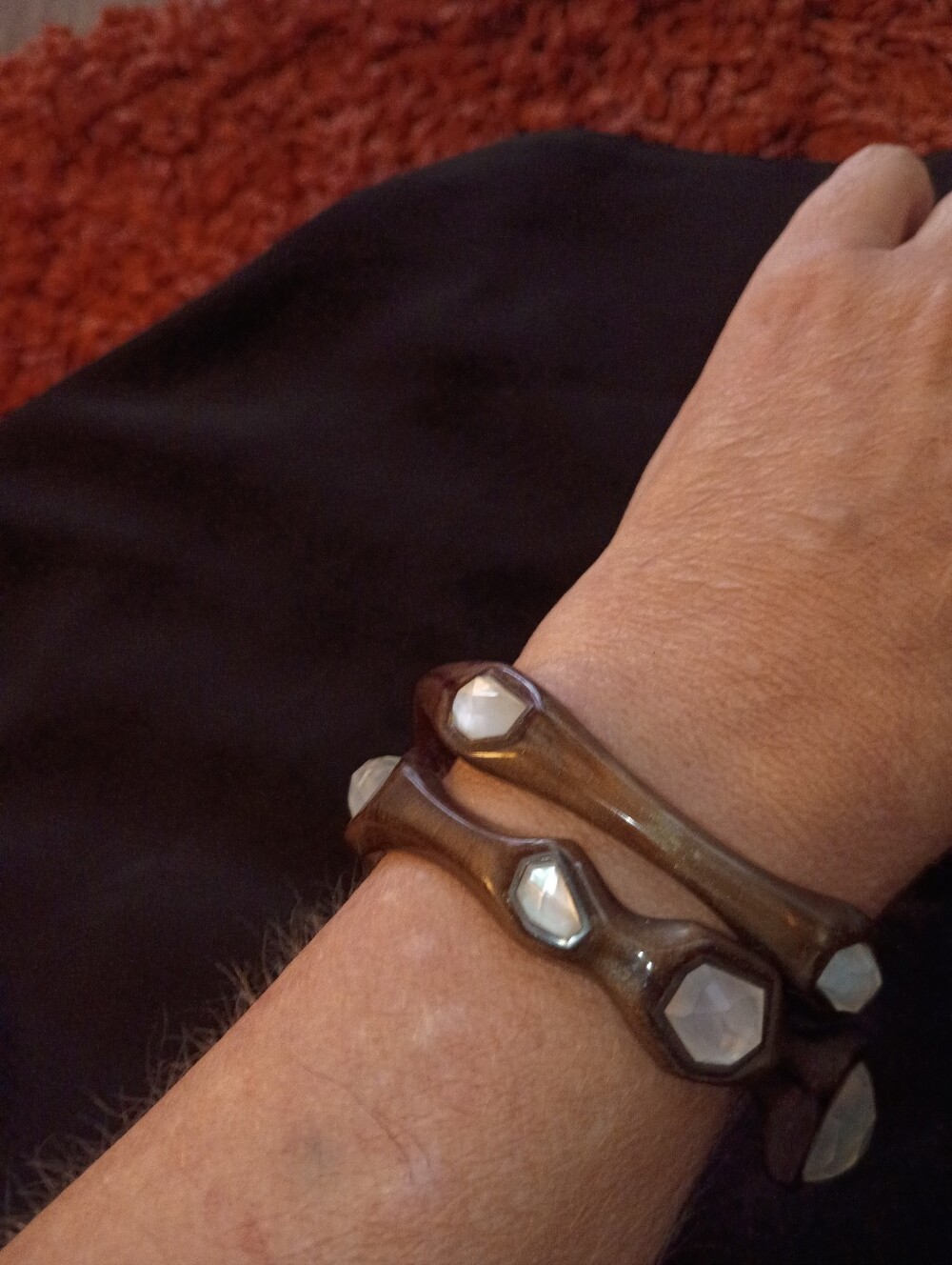 Ippolita Brown Resin Bangle Set with Faceted White Inlays